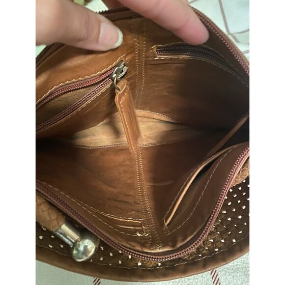 Perez Sanz 6400 Woven Leather Crossbody Shoulder Bag Basketweave Silver Tote - Picture 9 of 9